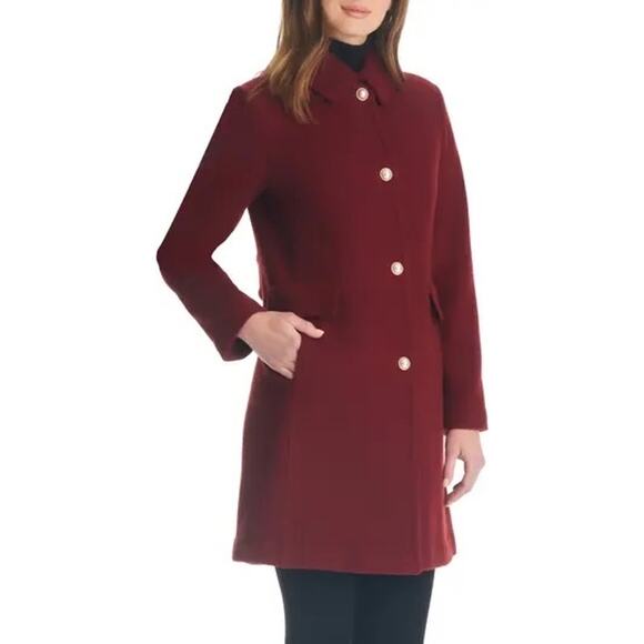 Kate  spade BURGUNDY PEARL BUTTONS A-line Wool Blend Coat size XL - Picture 13 of 13